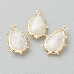 Natural White Moonstone Pendants, with Golden Brass Edge, Faceted, Teardrop, 22.5x14x5.5mm, Hole: 1.6mm(G-B009-02G-F)