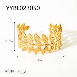 Stainless Steel Cuff Bangles for Women, Leaf, Real 18K Gold Plated(BS9100-1)