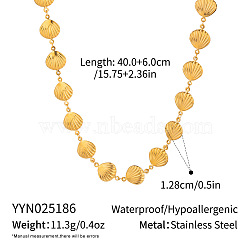 Stainless Steel Shell Link Chain Necklaces for Women, Real 18K Gold Plated, 15.75 inch(40cm)(VK3327-1)