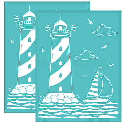Self-Adhesive Silk Screen Printing Stencil, for Painting on Wood, DIY Decoration T-Shirt Fabric, Turquoise, Lighthouse Pattern, 280x220mm(DIY-WH0338-075)