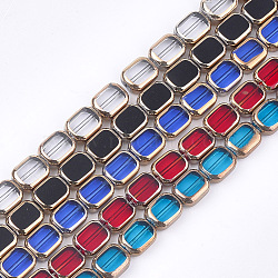 Electroplate Glass Beads Strands, Edge Plated, Rectangle, Mixed Color, 9.5~10x7.5~8x4mm, Hole: 1mm, about 30pcs/strand, 11.4 inch(EGLA-S188-10)