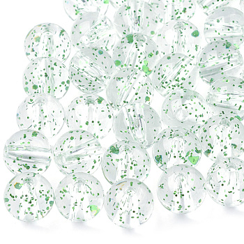 Transparent Acrylic Beads, with Glitter Powder, Round, Green, 7~8mm, Hole: 1.5mm, about 1780pcs/500g