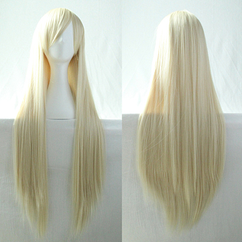 31.5 inch(80cm) Long Straight Cosplay Party Wigs, Synthetic Heat Resistant Anime Costume Wigs, with Bang, Light Yellow, 31.5 inch(80cm)