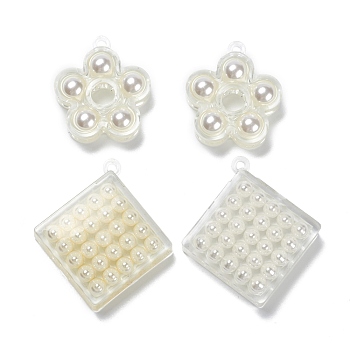 (Defective Closeout Sale: Yellowing) Transparent Acrylic Pendants, with ABS Plastic Imitation Pearl, Mixed  Shape, Lemon Chiffon, 32~45x28~41x8~9mm, Hole: 2mm