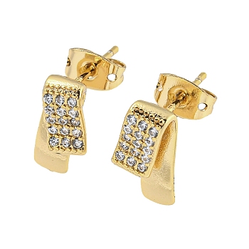 Brass Micro Pave Cubic Zirconia Stud Earrings, Real 18K Gold Plated, 13x6mm