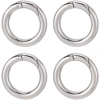 6Pcs 304 Stainless Steel Spring Gate Rings, O Rings, Stainless Steel Color, 6 Gauge, 24x4mm, Inner Diameter: 16mm