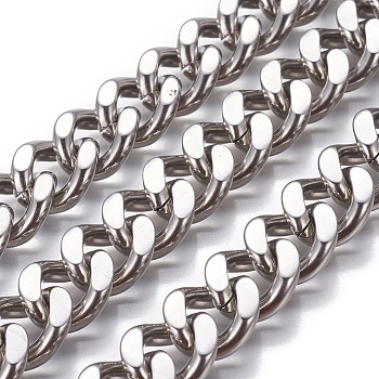 201 Stainless Steel Curb Chain, Twisted link Chains, Faceted, Unwelded, Stainless Steel Color, 14x11.5~12x4.5~5mm