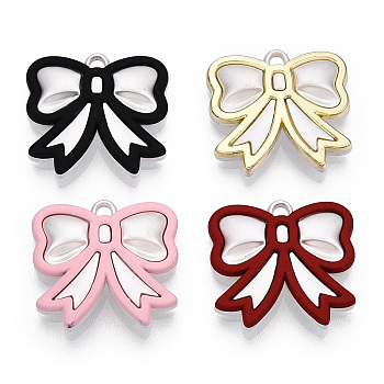 Alloy with Spary Painted Pendants, Lead Free & Cadmium Free, Bowknot, Mixed Color, 17x18.5x4mm, Hole: 1.6mm