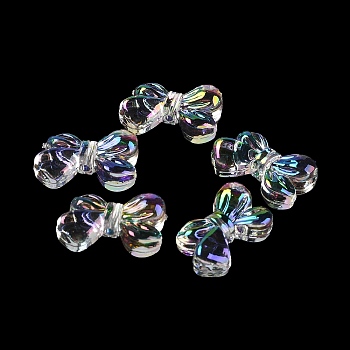 Transparent Acrylic Beads, UV Plating Iridescent, Bowknot, 14.5x22.5x7mm, Hole: 1.6mm