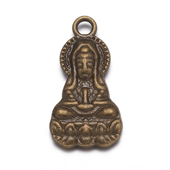 Tibetan Style Alloy Pendants, Bodhisattva, Cadmium Free & Nickel Free & Lead Free, Antique Bronze, 26x14x4mm, Hole: 2mm