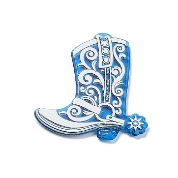 Double-sided Printed Opaque Acrylic Pendants, Boots, Dodger Blue, 47.5x41.5x2.8mm, Hole: 1.2mm