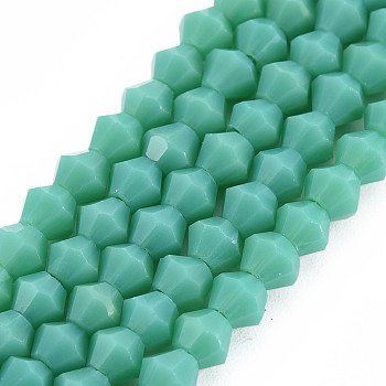 Opaque Solid Color Glass Beads Strands, Imitation Jade, Faceted, Bicone, Sea Green, 4.5x4mm, Hole: 1mm, about 92~96pcs/strand, 13.78~14.37 inch