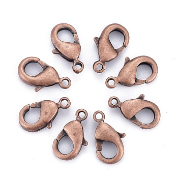 Brass Lobster Claw Clasps, Parrot Trigger Clasps, Cadmium Free & Nickel Free & Lead Free, Red Copper, 12x7x3mm, Hole: 1mm