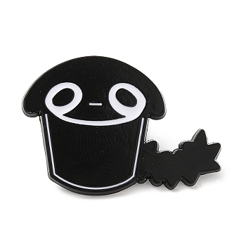Black Cat with Cup Alloy Enamel Brooch, Pin for Backpack Clothes, Electrophoresis Black, 21.5x31x1.5mm