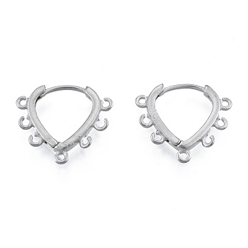 304 Stainless Steel Hoop Earrings Findings, with Horizontal Loops, Teardrop, Stainless Steel Color, 18x20x2mm, Hole: 1.2mm, Pin: 1mm