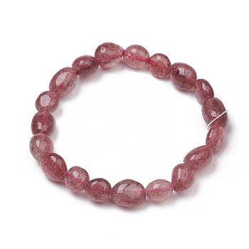 Natural Strawberry Quartz Stretch Beaded Bracelets, Tumbled Stone, Nuggets, 1-7/8 inch~2-1/8 inch(4.8~5.5cm), Beads: 8~16.5x7~10mm