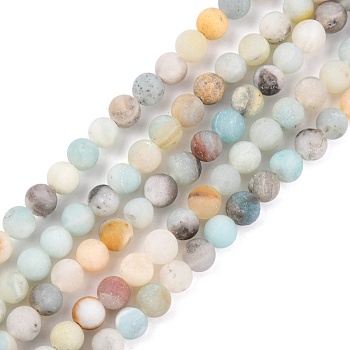 Natural Flower Amazonite Beads Strands, Frosted, Round, 6mm, Hole: 1mm, about 56~59pcs/strand, 15 inch(38cm)