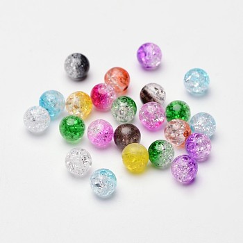 Two Tone Transparent Crackle Acrylic Beads, Half Spray Painted, Round, Mixed Color, 8mm, Hole: 1.8~2mm