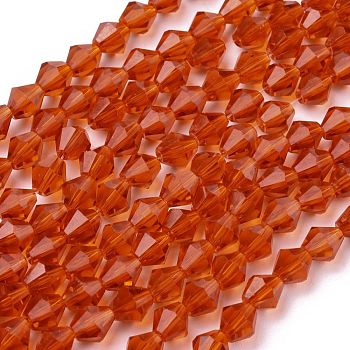 Transparent Glass Bead Strands, Faceted, Bicone, Orange Red, 8x8mm, Hole: 1mm, about 35~40pcs/strand, 15.7 inch