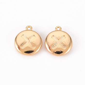 Brass Charms, Flat Round with Plus Sign, Nickel Free, Real 18K Gold Plated, 11x9.5x2.5mm, Hole: 0.9mm