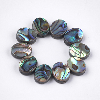 Abalone Shell/Paua Shell Beads, Oval, Dark Green, 10x8x3.5~4mm, Hole: 1mm