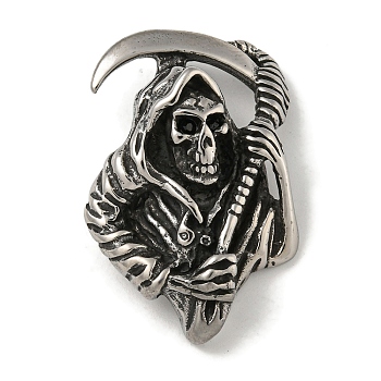 316 Surgical Stainless Steel Micro Pave Cubic Zirconia Pendants, Skull, Black, 36x25x13mm, Hole: 4x6mm