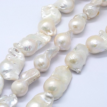 Natural Baroque Pearl Keshi Pearl Beads Strands, Cultured Freshwater Pearl, Nuggets, Creamy White, 25~36x16~25x15~18mm, Hole: 0.5mm, about 13~16pcs/strand, 14.96 inch