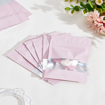 40Pcs Rectangle Composite Material Clear Window Zip Top Mylar Bags, Smell Proof Resealable Bags for Packaging Pouch Party Favor Food Lipgloss Jewelry Storage, Pearl Pink, 12x8cm