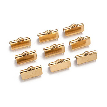 Ion Plating(IP) 304 Stainless Steel Ribbon Crimp Ends, Golden, 9x15mm, Hole: 1.5mm