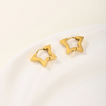 Fashionable Hoop Earrings for Women and Men, Geometric Earrings in Retro Style, Star, Real 18K Gold Plated, 12x18mm