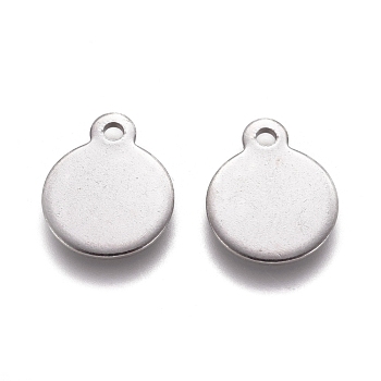 304 Stainless Steel Charms, Stamping Blank Tag, Flat Round, Stainless Steel Color, 12.5x10x0.9mm, Hole: 1.4mm