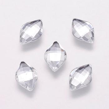 Taiwan Acrylic Rhinestone Cabochons, Back Plated, Flat Back and Faceted, Rhombus, Silver, 11x7x3mm