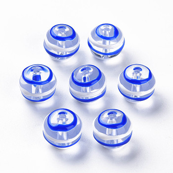 Transparent Glass Beads, with Enamel, Round, Blue, 12x11.5mm, Hole: 1.5~1.8mm