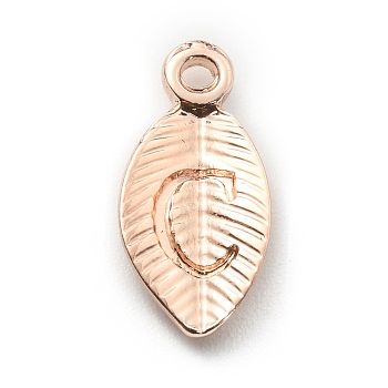 Alloy Pendants, Leaf with Letter Charm, Rose Gold, Letter.C, 15.5x7.5x2.5mm, Hole: 1.5mm