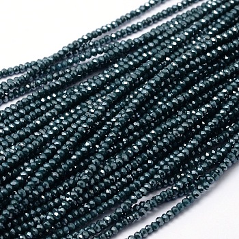 Faceted Rondelle Full Rainbow Plated Electroplate Glass Beads Strands, Prussian Blue, 2.8~3x2mm, Hole: 0.8mm, about 200pcs/strand, 15.1 inch