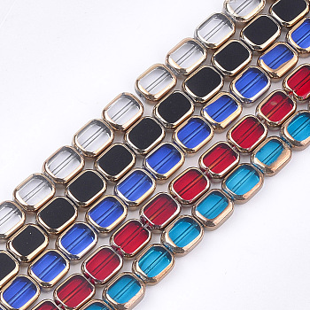 Electroplate Glass Beads Strands, Edge Plated, Rectangle, Mixed Color, 9.5~10x7.5~8x4mm, Hole: 1mm, about 30pcs/strand, 11.4 inch