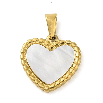 Resin Imitation White Shell Pendants, Golde Tone 304 Stainless Steel Charms, Heart, 20x20x3mm, Hole: 7.8x3mm