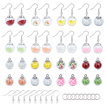 SUNNYCLUE DIY Dangle Earring Making, with Glass Ball Pendants and Brass Earring Hooks, Mixed Color, 21x15.5~16mm, Hole: 2mm, 32pcs/set