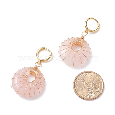 Boucles d'oreilles pendantes en quartz rose naturel beignet(EJEW-JE04749)-2