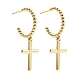 C-Shape with Cross Dangle Stud Earrings Brass Long Drop Half Hoop Earrings for Women(EJEW-E167-01G)-1