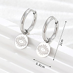 304 Stainless Steel Hoop Earrings, Flat Round with Evil Eye, Stainless Steel Color, 21x15mm(WG1DE27-02)