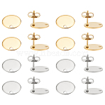 16cs 2 Colors Ion Plating(IP) 304 Stainless Steel Stud Earring Findings, with Loop and Flat Plate, Ear Nuts/Earring Backs, Flat Round, Golden & Stainless Steel Color, 10x1mm, Hole: 1.2mm, Pin: 0.8mm, 8pcs/color(STAS-LP0001-85)