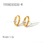 Elegant 304 Stainless Steel Hoop Earrings, with Cubic Zirconia, Real 18K Gold Plated, 12.3x4.2mm(QA3505-4)