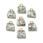 Natural Sesame Jasper Brass Pendants, Handbag Charms, Golden, 27.5x26x12mm, Hole: 6.3x5mm(KK-E274-01G-23)