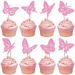 Paper & Glitter Sequins Cake Toppers with Bamboo Stick, Cake Insert Cards, for Cake Decoration, Butterfly, 65.3~70x57~70mm, 24pcs/set(DIY-WH20087-005)