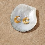 304 Stainless Steel Stud Earrings for Women, Moon, with Rhinestone, Golden, 22x20mm(EJEW-F420-02G)
