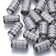 Electroplate Glass Beads, Column with Flower Pattern, Gray, 20x10mm, Hole: 1.2mm, about 50pcs/bag(EGLA-N003-01E)