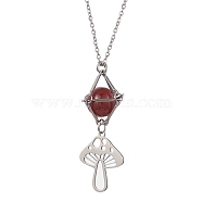 Natural Carnelian Interchangeable Holder Pendant Necklace for Women, with Mushroom Pendants, 17.64 inch(44.8cm)(NJEW-JN04631-02)