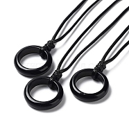 Natural Obsidian Ring Pendant Necklace with Waxed Cords, 29.53~29.92 inch(75~76cm), Pendant: 24x6mm(NJEW-R262-01B-10)