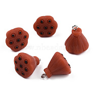 Opaque Resin Pendants, with Platinum Plated Iron Loops, Lotus Pod Charm, Saddle Brown, 19~21.5x17~18x17~18mm, Hole: 2mm(RESI-N021-32C)
